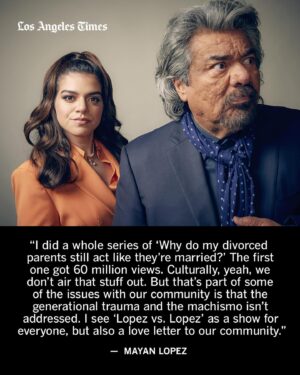 George Lopez Instagram - Created by @mayanlopez, her father @georgelopez and Debby Wolfe, the meta family comedy “Lopez vs. Lopez” stars George and Mayan as fictional versions of themselves as they attempt to mend their fractured relationship.

Their characters share their names, but not occupations: Mayan works at a veterinarian’s office and George has a moving company, but it goes bankrupt, prompting George to move in with Mayan. It resembles what happened to their family in real life: When the pandemic hit, Mayan and her mother Ann, George’s ex-wife who was also an executive producer on “George Lopez,” were worried about him — he is immunocompromised — so they came together during stay-at-home orders. And the healing began.

The arguments and growing pains continue when the working-class family comedy returns for its 10-episode sophomore run Tuesday on NBC, airing back-to-back episodes beginning at 8 p.m. ET/PT.

From the show’s set on NBC’s famed Universal Studios lot, Wolfe, George and Mayan spoke to The Times’ @villarrealy about being the only Latino-centered series on broadcast television right now, how George’s relationship with alcohol is explored in the new season, and navigating boundaries when art imitates life.

Read their full conversation at the link in @latimes_entertainment’s bio.

🖊️ @villarrealy 
📸 @thealdochacon / For The Times