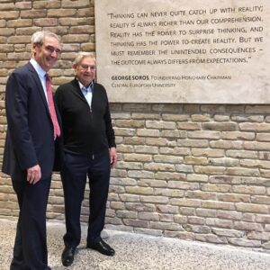 George Soros Instagram - George Soros with Michael Ignatieff, who was recently elected the fifth president and rector of the Central European University.

A plaque mounted on the Central European University's new building in Budapest carries a quote from George Soros on the university's mission. Soros founded CEU in 1991 when universities throughout Eastern Europe were impoverished both in resources and intellectually. His idea was to create a global center of learning to serve as a model for rebuilding public institutions of higher education. Today, with the European Union in crisis, CEU remains a beacon for the value of critical thinking.

#georgesoros #opensociety #CEU #budapest