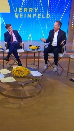 George Stephanopoulos Instagram - “Unfrosted” director and star @jerryseinfeld says that @gstephanopoulos’ wife, @therealaliwentworth, “nailed” her role in the first take, and George couldn’t be more proud of her! ❤️

#jerryseinfeld #comedy #actor #director #movie