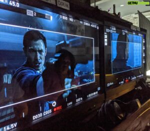 George Young Instagram - Lights, camera, shoot the glass no DON'T shoot the glass. Thank you @mburgess1211, Colin Anderson, Craig Bauer for getting real up close and personal on this take.

And even though I'm misquoting #DieHard, I reckon this was quite a #BladeRunner esque shot. Perhaps @creepypuppet intended it that way (he's probably going to say I'm dead wrong here).

#Malignant