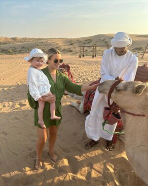 Georgie Barrat Instagram - First time to Dubai and thought it was such a good setup if you have small kids. Unfortunately all 3 of us were ill for the trip 🫠 Each day we hoped we would feel better but honestly the coldy / flu thing we had lasted the whole time. But hey ho, nothing you can do when these things happen! We still loved it in amongst the sneezing and paracetamol 😂

Top recommendations from our time there:
* We really loved the @parkhyattdubai. They have a fake lagoon beach (of course they do) that’s a cross between a hotel pool and beach that worked really well. 
* We did the @sonara_camp Sunset Experience in the desert. In your package you can ride a camel, watch the sunset and have drinks. It’s really lovely. 
* Had amazing food at the @timeoutmarketdubai. Great atmosphere and you can watch the Dubai Fountain which is SPECTACULAR ✨
* If you want to do the all-you-can-drink brunchy thing then thoroughly recommend the Bubbalicious one @westindubai 
* For a fancy dinner out then definitely checkout @sanbeach.dubai. Decor there is 🤌
