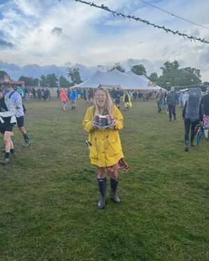 Georgie Barrat Instagram - 24 hours @wildernesshq - yes we had torrential rain & lots of muddy fields, but when you haven’t been to a festival since before Covid it was SO worth it. Outfit of course inspired by Barbie #barbiecore