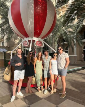 Georgie Barrat Instagram - First time to Dubai and thought it was such a good setup if you have small kids. Unfortunately all 3 of us were ill for the trip 🫠 Each day we hoped we would feel better but honestly the coldy / flu thing we had lasted the whole time. But hey ho, nothing you can do when these things happen! We still loved it in amongst the sneezing and paracetamol 😂

Top recommendations from our time there:
* We really loved the @parkhyattdubai. They have a fake lagoon beach (of course they do) that’s a cross between a hotel pool and beach that worked really well. 
* We did the @sonara_camp Sunset Experience in the desert. In your package you can ride a camel, watch the sunset and have drinks. It’s really lovely. 
* Had amazing food at the @timeoutmarketdubai. Great atmosphere and you can watch the Dubai Fountain which is SPECTACULAR ✨
* If you want to do the all-you-can-drink brunchy thing then thoroughly recommend the Bubbalicious one @westindubai 
* For a fancy dinner out then definitely checkout @sanbeach.dubai. Decor there is 🤌