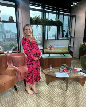 Georgie Barrat Instagram - You’ve got to love the 3rd trimester and how hilariously large the bump gets 😂 Joining the @bbcmorninglive team today talking about how you can keep your smart devices safe from hackers and what the new consumer laws mean for you when purchasing a new piece of tech 🤓