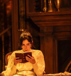 Geraldine Hakewill Instagram - I look really upset but I’m actually very proud (and lucky) to have opened this show in Brisbane last night with such an exceptional team working on it across the board, and the cast of dreams - Toby Schmitz, Courtney Cavallaro and Dame (if she’s not then she should be) Kate Fitzpatrick. 
Huge, big feelings. And not just because it’s my first show back as a sleep-deprived Mum. 
Thank you especially to Lee Lewis, our director. I would follow her into battle any day of the week. 
Coming to a city near you, probably. @gaslightplayau @qld_theatre 📷 @brettboardmanphotography