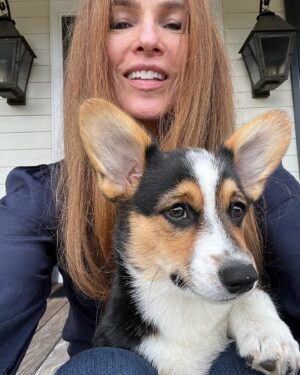 Gigi Levangie Instagram - Dixie in one of her calmer moments, when she’s not chasing Gus or armadillos. She’s the only living creature I know who eats faster than my husband, but then again maybe kibble is delicious. Happy Fall, y’all!
