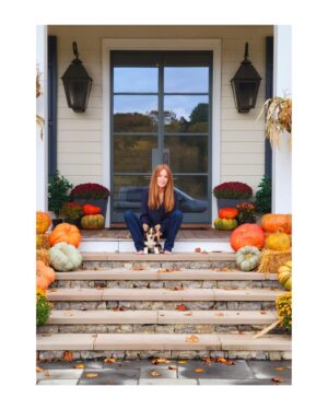 Gigi Levangie Instagram - Dixie in one of her calmer moments, when she’s not chasing Gus or armadillos. She’s the only living creature I know who eats faster than my husband, but then again maybe kibble is delicious. Happy Fall, y’all!