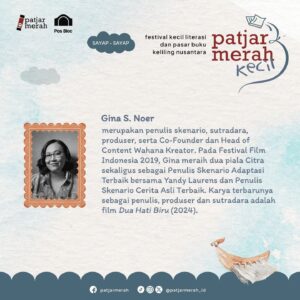 Gina S. Noer Instagram - Ada hal menarik dalam film “Dua Hati Biru” karya Gina S. Noer. Film keluarga tersebut memiliki banyak lapisan yang membawa kita ke ragam percakapan. Mulai dari keluarga muda yang berusaha menjaga keluarga kecilnya, pengetahuan soal pengasuhan, hingga relasi romantis dan sehat yang seharusnya terus diupayakan meski telah memasuki pernikahan, hingga toksik maskulinitas dalam diri seorang ayah (muda).

Pada #obrolanpatjar Mengasuh Kasih: Sebuah Percakapan tentang Relasi bersama Gina S. Noer, Halimah (praktisi gentle parenting) dan pemilik akun TikTok @‌dailyjour, dan Yulia Indriati dari Keluarga Kita, patjarboekoe diajak melihat semesta kecil bernama keluarga yang sesungguhnya benih dari sebuah dunia besar. Bahwa relasi sehat dimulai dari sebuah ruang domestik, karena dari sinilah manusia belajar melatih kemampuan mencintai-dicintai, memercayai-dipercaya, serta merawat dan mewariskan kasih sayang hingga ke ruang-ruang lain.

====

📍: Panggung Taman

🔗: Mata acara akan terus mengalami pemutakhiran secara berkala di patjarmerah.com/acarapatjarkecil.

🔗: Pendaftaran dibuka pada 20 Juni 2024 melalui
patjarmerah.com/patjarkecil.

=====

Info patjar: bisa diikuti semua umur.

=====

#obrolanpatjar #patjarkecil2024 #patjarmerahid