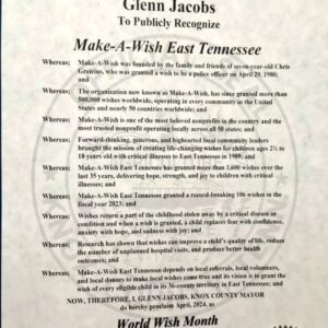 Glenn Jacobs Instagram - I was thrilled to start today by presenting a proclamation to Make-A-Wish East Tennessee recognizing World Wish Month!