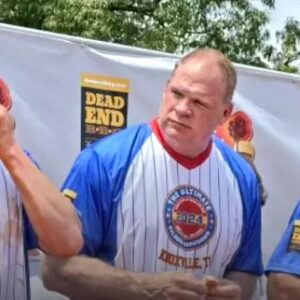 Glenn Jacobs Instagram - The look when you realize you've bitten off more than you can chew! Congratulations, @joeychestnut on winning the Ultimate Bologna Showdown and setting a world record!