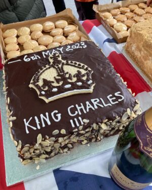 Glynis Barber Instagram - Coronation day shenanigans. Cake, champers and rain all day long. #coronation #kingcharles #britishweather