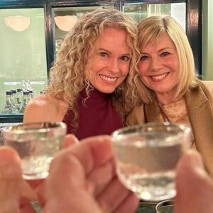 Glynis Barber Instagram - Birthday dinner with my girl  @barbaradrennan. Cheers! #birthdayvibes #chinchin
