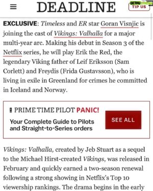 Goran Visnjic Instagram - This one's gonna be fun! I can't wait! Didn't you love the first season of @netflixvalhalla ...? It was awesome!! ...😎😊... 
#vikings