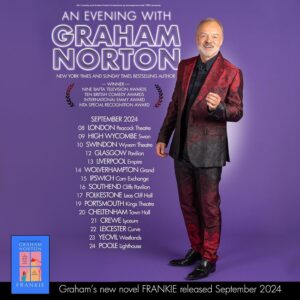 Graham Norton Instagram - More news!!! Tickets go on sale tomorrow! Can’t wait to see you all!! Full info  https://bio.to/frankie