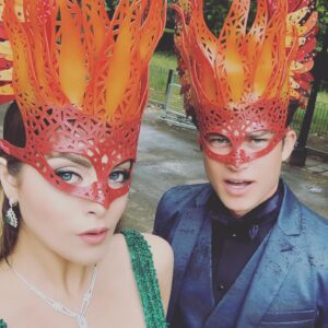 Graham Phillips Instagram - Such a fun time at #theanimalball with @lizgillz & @rafaeldlf. An eye opening and important eve reminding us that in this new era of cohabitation with the animal kingdom, it’s more crucial than ever for us to take steps to preserve the wild and natural that remains or our kids and grandkids will be reading about elephants and rainforests in their history books. Cheers to Elephant Family for orchestrating, Prince Charles and The Duchess of Cornwall for hosting, and @juliahaart  for the invite and the exquisite mask design. It was a delight to meet you and fly around the ball with our crew of phoenixes. 🔥🦚🎩