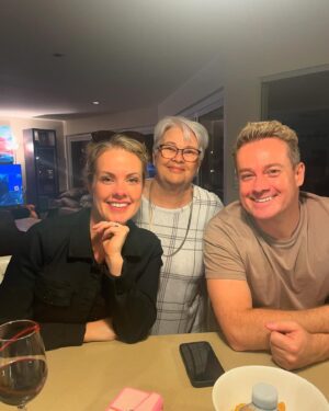 Grant Denyer Instagram - This pic sums it up perfectly. Happy 70th Mum. So many laughs, stories and occasional snorts 😆 from reliving a wonderful life. 
Great sharing with all our blended families together in honour of you and everything you’ve done for us. 
Yes I might tell the occasional embarrassing story about you on our podcast, but know that we love you so much and you gave us an incredible life growing up filled with love, laughs and an excpetional level of OCD clean bench tops 🤣 
We always felt appreciated, safe and in the company of a true entertainer and story teller. 
Thanks to Dad & Ange also for throwing open the doors of their home to again show how cool it is to live in a family filled with utter love and chaos 😍 So much fun. 
Happy Birthday Mum xox 
Chez, Sailor, Scout, Sunday and me