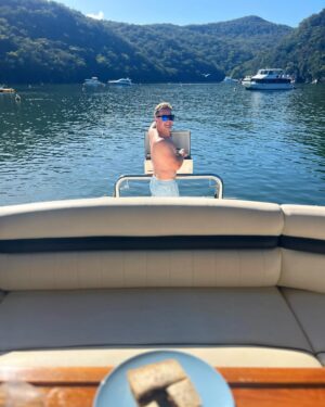 Grant Denyer Instagram - Dear Hawkesbury River, you are one magnificent bastard. 
Truely epic place for a weekend escape with the girls to laugh, explore, swim and  make sandcastles. 
Borrowed a mighty fine vessel from the team at @pacificboating to get us on the water for an incredible weekend. Great people, training and walk on & off service. 
Don’t own a boat, use theirs!! 

#partner
