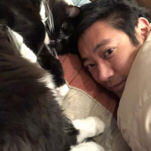 Grant Imahara Instagram - I was invited to a fancy premiere party tonight, but ended up feeling under the weather. So I’m just here chillin at home with Dipper.