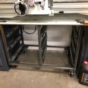 Grant Imahara Instagram - Designed and built this rack for my scrap aluminum stock. Fits in the space right under my lathe and has high-capacity drawer slides so the bins roll out smooth.