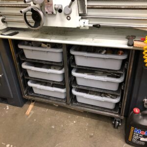 Grant Imahara Instagram - Designed and built this rack for my scrap aluminum stock. Fits in the space right under my lathe and has high-capacity drawer slides so the bins roll out smooth.