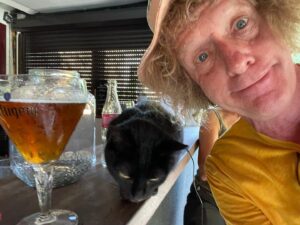 Grayson Perry Instagram - Toughest day so far, 128 lumpy km from Argenton to Aubusson in 30C  , a landslide, factor 50, I'm with a hardy bunch, average age 60