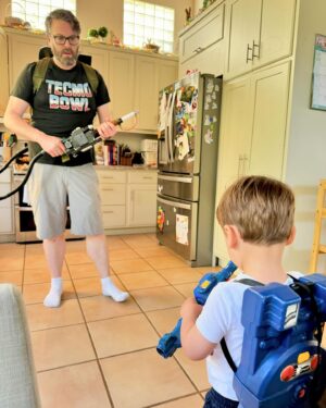 Greg Miller Instagram - "Daddy, where are the Proton Packs?" So continues the greatest stretch of consecutive days in my 40 years of Ghostbusters fandom. 🥲 #ghostbusters #ghostbustersfrozenempire #frozenempire