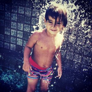 Greg Vaughan Instagram - Future GQ in the making #landanvaughan #pooltime #happy #fun #laughter