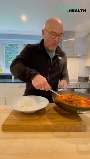 Gregg Wallace Instagram - And the winner of the Takeaway vs Fakeaway challenge was... Gregg! Gregg produced an incredibly delicious and super healthy Sweet and Sour Chicken recipe that beat Anna’s takeaway dish on so many levels! 🥳👏

To celebrate his win we are sharing his sweet and sour chicken recipe for you all to enjoy yourselves rather than spending money on a takeaway this weekend!

Ingredients: (Serves 2)

⦿ 100g Chopped Pineapple
⦿ 1 tbsp Soy Sauce
⦿ 1 tsp Grated Ginger
⦿ 1 tbsp Olive oil
⦿ 230ml Pineapple Juice
⦿ 400g Chicken (diced)
⦿ 1 tsp Garlic granules
⦿ 1 tbsp Honey
⦿ 2 Peppers (chopped)
⦿ 400g Passata
⦿ 3 Spring onions (chopped)
⦿ 250g Cooked Brown Rice

Method:

1. Prepare your ingredients and put your rice on to cook 
2. Add olive oil to pan and letting it heat before adding the chicken - cook until white all over 
3. Once the chicken is cooked, add ginger, garlic granules, spring onion and pepper to pan, stir and cook for about 5 mins Add passata, soy sauce, honey and pineapple juice to pan, stir and let thicken 
4. Once the sauce is thick enough for you, add your pineapple chunks (if it isn’t thick enough you can add some corn flour) - Enjoy! 💚

#GreggWallaceHealth
#takeaway #fakeaway #chinese #chinesefood #chinesetakeout #Sweetandsour #sweetandsourchicken