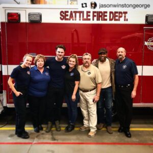 Grey Damon Instagram - #Repost @jasonwinstongeorge
・・・
‪#muchlove to the folks from the #NationaFallenFirefightersFoundation who visited @Station19 @dsavre @greydamon & me last week‬ ‪We have to take care  of the people who take care of us‬
‪Especially when they sacrifice everything for us strangers‬ ‪So skip the coffee and #donate a few bucks to @NFFF_News ‬

We now return you to your regularly scheduled @greysabc 
#station19 will be back soon to join #greysanatomy and complete #tgit