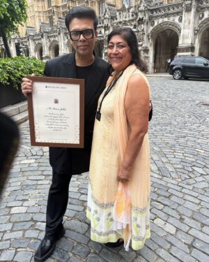 Gurinder Chadha Instagram - Good to see my old mate @karanjohar being honoured @housesofparliament today with #BaronessVerma. But we didn’t talk film only Twins of course!  And how proud his dear Papa #yashjohar whom I met would have been today. 💕