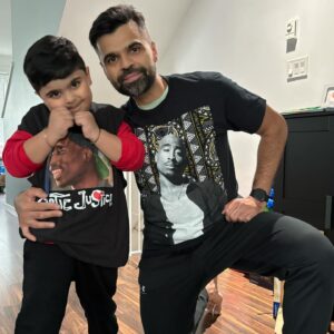 Gurvinder Sihra Instagram - How it started / How it’s going. 

Our Father-Son June 16th @2pac Birthday t-shirt pictures tradition continues. Happy 53rd Birthday, Tupac! 🎉