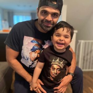 Gurvinder Sihra Instagram - How it started / How it’s going. 

Our Father-Son June 16th @2pac Birthday t-shirt pictures tradition continues. Happy 53rd Birthday, Tupac! 🎉