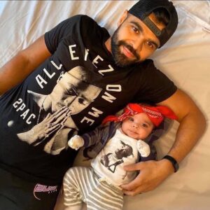 Gurvinder Sihra Instagram - How it started / How it’s going. 

Our Father-Son June 16th @2pac Birthday t-shirt pictures tradition continues. Happy 53rd Birthday, Tupac! 🎉