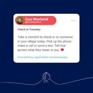 Gus Worland Instagram - Before the day is out, do this👆🏻
I promise it will feel good ❤️
@gotcha4life 
#mentalfitness #checkintuesday #gotcha4life
