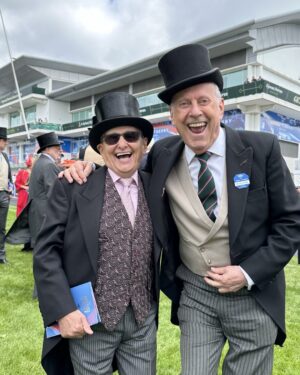 Gyles Brandreth Instagram - Jumping for joy! Excited, delighted & honoured to meet up with the great Willie Carson, a four times winner of the #EpsomDerby - who last won the race thirty years ago in 1994.
