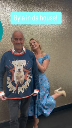 Gyles Brandreth Instagram - It’s Friday and that means #gyla were back together. @gylesbrandreth was sporting his buddy jumper supporting @dogsforautism and I was twirling in @collectifclothing on @thismorning make up by @gemmafieldmakeup