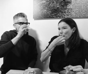 Hanna Mangan Lawrence Instagram - Here’s me enjoying my katsu sando so much I nearly lost a finger; Omar shows concern or maybe he’s just enjoying his sake✨🍶✨