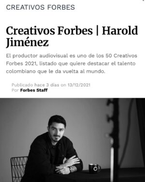 Harold Jiménez Instagram - Que Nota estar en este listado al lado de personas que me han inspirado y son unos tes@s, este reconocimiento es para todo el equipo @36grados y todos los que soñamos con seguir haciendo industria audiovisual en 🇨🇴. Gracias @forbescolombia
