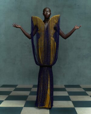 Harris Reed Instagram - I have never been so proud of a Harris Reed show, 6 months of work, hundreds and hundreds of hours of hand painted and hand embroidered deadstock wallpaper soaked, sponged and reworked into Fluid Demi Couture, for my 7th season, entitled Shadow Dance.
There are no words to express my deepest gratitude to my Harris Reed team for the sleepless nights and toiles and toiles that we had to make to make these dramatic silhouettes come together!

A massive thank you to @fromentaldesign and @timpbutcher for allowing me to access their archive and find these treasures to bring them back to life with your incredible help!

Shadow Dance 
@Harris_reed February 2024
Make-Up Look designed by @sofiatilbury using @charlottetilbury 
Hair @alipirzadeh @streetersagency in collaboration with @dysonhair @dysonhairpro 
Nails @manicuredbysimone with Sweet Squared @lovecnd @swwtsquared.nails
Styling @harry_lambert @bryantartists
Casting @nachumshonn
Movement Direction @simon.donnellon @sweetsquared.nails 
String Quartet Ian Burdge, Warren Zielenski, Zahra Benyounes, Bruce White
Production @family.ltd
Archive fabrics from @fromentaldesign
Footwear Harris Reed X @rokeratelier 
Millinery in collaboration with @viviennelake_
Press @dhpr_london
Imagery @marc_hibbert @artworld.agency
With thanks 
to @royalsalute @lexusuk