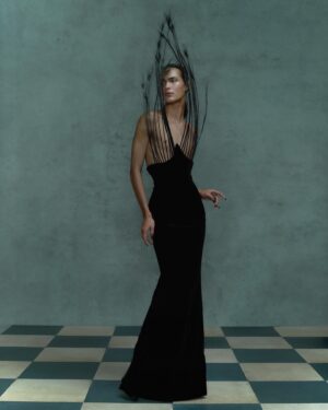 Harris Reed Instagram - I have never been so proud of a Harris Reed show, 6 months of work, hundreds and hundreds of hours of hand painted and hand embroidered deadstock wallpaper soaked, sponged and reworked into Fluid Demi Couture, for my 7th season, entitled Shadow Dance.
There are no words to express my deepest gratitude to my Harris Reed team for the sleepless nights and toiles and toiles that we had to make to make these dramatic silhouettes come together!

A massive thank you to @fromentaldesign and @timpbutcher for allowing me to access their archive and find these treasures to bring them back to life with your incredible help!

Shadow Dance 
@Harris_reed February 2024
Make-Up Look designed by @sofiatilbury using @charlottetilbury 
Hair @alipirzadeh @streetersagency in collaboration with @dysonhair @dysonhairpro 
Nails @manicuredbysimone with Sweet Squared @lovecnd @swwtsquared.nails
Styling @harry_lambert @bryantartists
Casting @nachumshonn
Movement Direction @simon.donnellon @sweetsquared.nails 
String Quartet Ian Burdge, Warren Zielenski, Zahra Benyounes, Bruce White
Production @family.ltd
Archive fabrics from @fromentaldesign
Footwear Harris Reed X @rokeratelier 
Millinery in collaboration with @viviennelake_
Press @dhpr_london
Imagery @marc_hibbert @artworld.agency
With thanks 
to @royalsalute @lexusuk