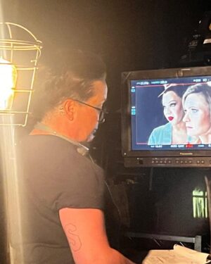 Haviland Stillwell Instagram - “Literal Nightmare” behind the scenes, a short film that I wrote with @reedstillwell , who also directed 🌟 Such a gift to have @aurorasexton   @officialjohnmason as my co-stars, and @carpe.lux.rowan as DP, who produced it with Reed and me and @queercrewlove - A Team Stillwell/One Match Fire Co-production, approved by SAG-AFTRA. 💪 We are do proud that 100% of our cast and crew is LGBTQ. 🙌 Thanks @celestecassidy1 1st AC, @calla.d.reyes sound, @alanesque121 key grip, @taylor_balfour Gaffer, @thebeedavies Assoc Producer, and @amy_e_rowell23 @el_adriangonzalez for all the support!!! (And special thanks to family —> this custom t-shirt that @jreezie80 whipped up and vintage gown designed by @cscasting and @easonmaureen in the 1980s that i have wanted to wear on cam for forever!) Now into post - so excited to have @spygiselle as our editor and @mattzarley on original music! Let’s go, independent filmmaking! 

#filmmaking #filmmakers #bts #femalefilmmakers #behindthescenes #queerfilm #coolshots #actorlife #actress #nonbinarydirector #darkcomedy #film #havilandstillwell #aurorasexton #johnmason #literalnightmare #femalelead