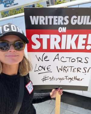 Haviland Stillwell Instagram - Numbers and solidarity are important. Writers are unpaid for so much of their work (if you’re not in this industry, your head would spin to hear what happens). I love writers. So much. 🥰🥰 And my hat - #icon - is what Jamie Tartt wears in @tedlasso_official - a show and a character that came out of the brains of writers. #wgastrike2023 #wgastrike #wgastrong #sagsupportswga #unionstrong #losangeles