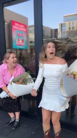 Hayley Sproull Instagram - @morganthesexologist and @hayleysproull literally beaming coz Sex.Life has more than 1 Million Downloads 🥹💗💗 Thank y’all for listening and coming on this journey with us x 
 
Get Sex.Life in your earholes on @iheartradionz or wherever you get your podcasts 💦
