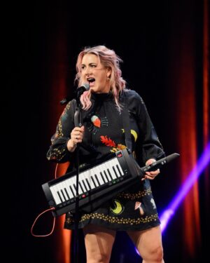 Hayley Sproull Instagram - THE KEYTAR MADE MY ROCK N ROLL DREAMS COME TRUE! 

Loved performing for the Fred Award - you can watch my performance and the entirety of Last Laughs on @threenewzealand tonight or on ThreeNow at your leisure! 

The perfect end to a perfect festival! Thanks @nzcomedyfestival, @bestfoodsnz and @threenewzealand! #comedy #frednominee #easierthanlearningguitar