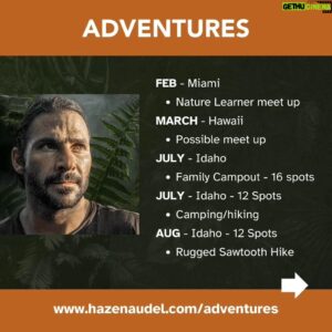 Hazen Audel Instagram - Looks like we have something for everyone as we are organizing this years events. We have already done some fantastic family oriented classes and excursions. We have more of those. But as we are finding new locations to explore we are getting inspired to be running our adult events and classes and even more specific and intensive experiences as folks that are expressing their needs to learn more and dive in!  Head over to

 www.hazenaudel.com 

We are finding that these events are getting booked up pretty fast. So get in there early. PATREON members are the first ones to get the news and are given priority. 
 Hope to see you in the wilds.

#naturelearners #hazenaudel #hazenaudeladventures #survivalschool #bushcraft #selfsustaining #traveltips #outdoorworkshops #outdoorlife