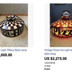 Heather Anne Campbell Instagram - So, I've always wanted a Pizza Hut lamp. The problem is that when they show up on eBay, they cost thousands of dollars. I needed to think outside the pizza box on this one. I looked up the Chinese producer of the lamps and found their warehouse on Alibaba. They had hundreds of lamp shades in their warehouse. Since I didn't want to purchase 50 lamps, I opened up a manufacturing contract and asked for two sample lamps to be shipped. I paid for the manufacturing cost of the lamps, $99. They were put on a boat in August. Today, I received two brand-new Pizza Hut lamp shades direct from China. I'm going to hang them in my office. Project: PH LAMP complete!