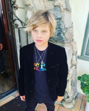Heather Tom Instagram - Sun/moon energy crystals ✔️ rainbow shirt ✔️ blonde surfer hair ✔️ 
#californiaboy #cali #love