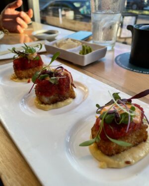 Heather Vaughn Instagram - I need to take a moment to highlight all the food I ate in San Diego/Carlsbad last weekend omg
.
.
2. Jajangmyeon from Kangnam Chef
3. Bao Bao Buns from Blue Ocean Robata & Sushi Bar (My favorite thing I ate while there, hands down)
4. Rice Crunch Spicy Tuna from Blue Ocean Robata & Sushi Bar
5. Geisha Roll from Blue Ocean Robata & Sushi Bar
6. Sashimi Combo from Blue Ocean Robata & Sushi Bar
7. Gonzo Black Ramen from Gonzo Ramen
8. Scallops & Pork Belly from 20|Twenty
9. Poke Poke Bowl from Yoshino’s Japanese Deli
10. Strawberries from the Carlsbad Strawberry Fields