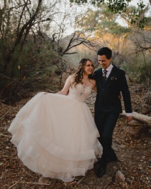 Heather Vaughn Instagram - There are honestly no words to describe how much I love these photos. Alyssa, you’re incredible thank you SO much. These “day after” wedding photos are my favorite photos I think will ever exist of us 😂 And look how cute the Koko Bean looks! 🥺❤️ 
.
.
#wedding #desertwedding #azwedding #arizonawedding #weddingdog #weddingdress @alyssacampbellphotography @speedosanchez