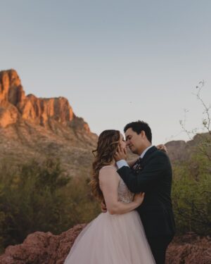Heather Vaughn Instagram - There are honestly no words to describe how much I love these photos. Alyssa, you’re incredible thank you SO much. These “day after” wedding photos are my favorite photos I think will ever exist of us 😂 And look how cute the Koko Bean looks! 🥺❤️ 
.
.
#wedding #desertwedding #azwedding #arizonawedding #weddingdog #weddingdress @alyssacampbellphotography @speedosanchez
